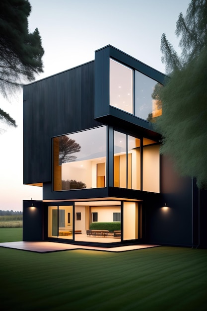Immagine esterna di una nuova casa moderna con una grande finestra