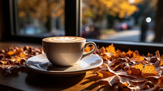 Immagine fotografica d'archivio composizione caffè autunnale Carta da parati HD 8K