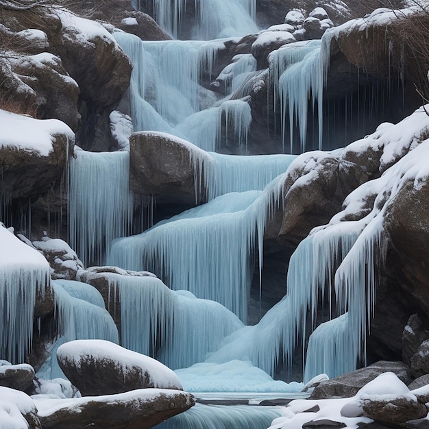 Immagine fotografica d'archivio della scena della cascata invernale HD Ai generativa 8K