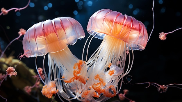 Immagine fotografica d'archivio dello sfondo _two_fantasy_mesmerising_jellyfishes_glowingHD 8K