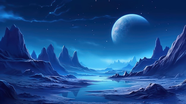 Immagine fotografica d'archivio fantasy Blue Moon Mountains HD 8K