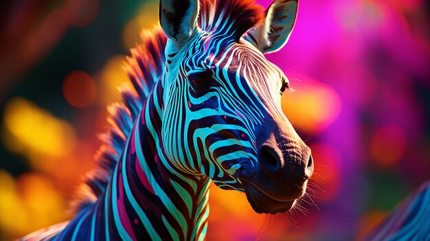 Immagine fotografica d'archivio zebra fantasia con strisce colorate HD 8K