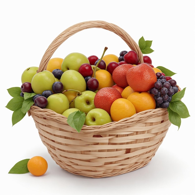 immagine fotorealista di un cesto di frutta su uno sfondo bianco
