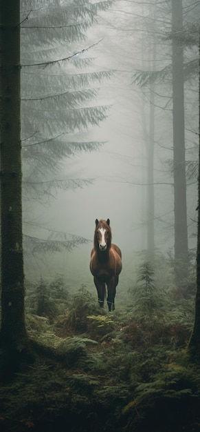 Immagine generata ai dalla foresta in piedi del cavallo Immagine generata ai di alta qualità