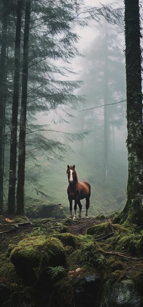 Immagine generata ai dalla foresta in piedi del cavallo Immagine generata ai di alta qualità