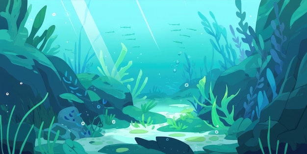Immagine generata da AI di sfondo cartoon subacqueo