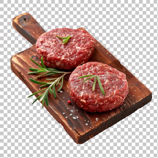 Immagine generata da IA Homemade Artisan Beef Burger Patty su tavola di legno con sfondo trasparente