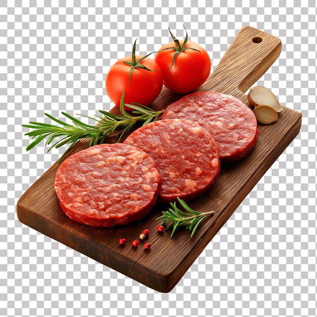 Immagine generata da IA Homemade Artisan Beef Burger Patty su tavola di legno con sfondo trasparente