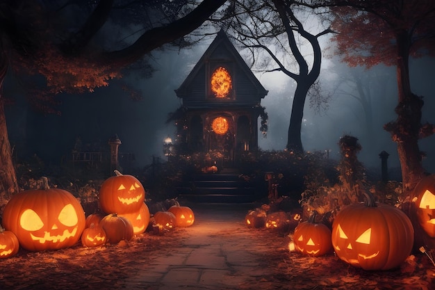 Immagine generata dai festosi sfondi di Halloween, zucche, ragnatele e atmosfera infestata