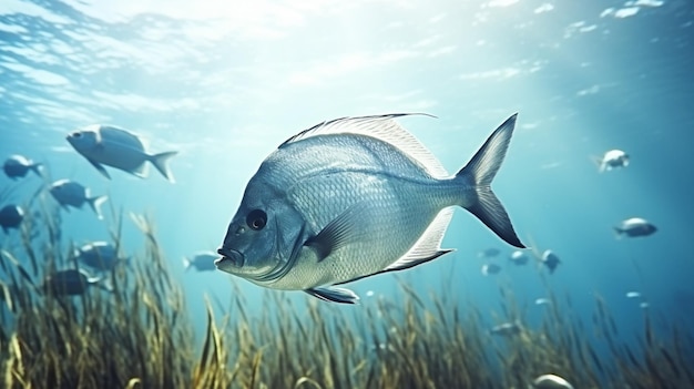 Immagine generata dall'AI della barriera corallina dell'Atlantico che nuota sott'acqua