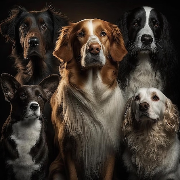 Immagine generata dall'ai Foto di gruppo di cani ben illuminati