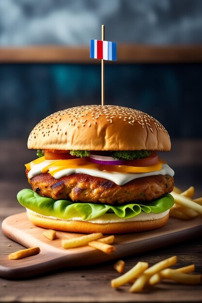 Immagine generata dall'IA dell'hamburger delizioso e succoso