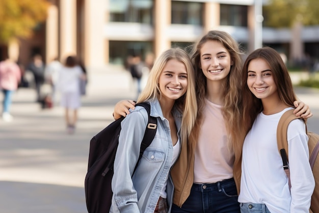 Immagine generata dall'intelligenza artificiale di un gruppo di ragazze nel campus scolastico Foto di alta qualità