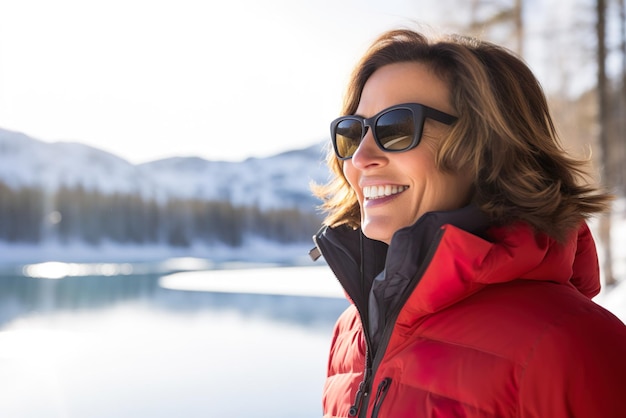 Immagine generata dall'intelligenza artificiale di una donna matura in inverno Foto di alta qualità