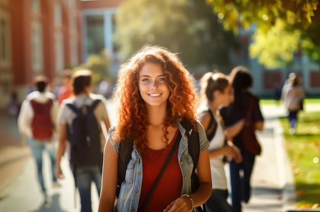 Immagine generata dall'intelligenza artificiale di una studentessa nel campus scolastico Foto di alta qualità