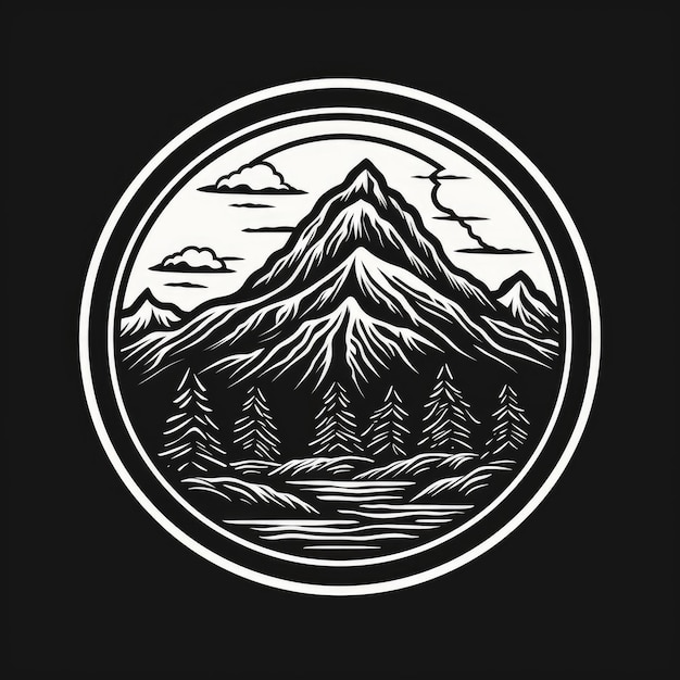 Immagine generata dall'intelligenza artificiale in bianco e nero con il logo della montagna