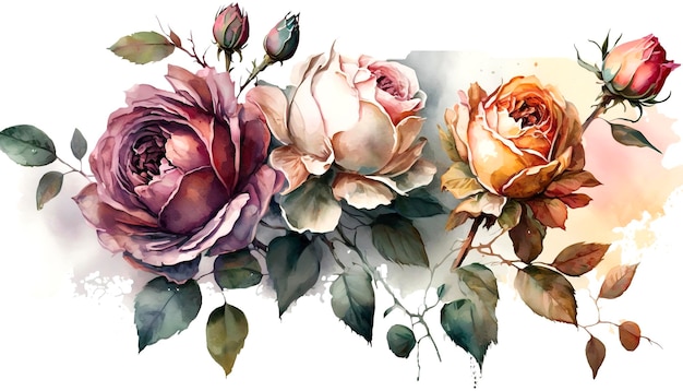 Immagine generata dalla tecnologia AI dei fiori in fiore in stile acquerello