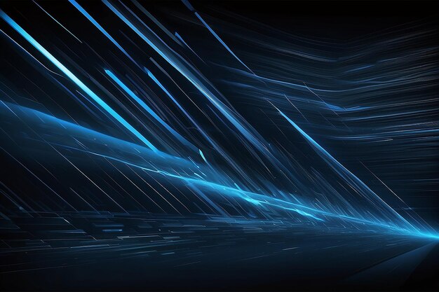 immagine generata digitalmente di luce blu e strisce che si muovono rapidamente su uno sfondo nero
