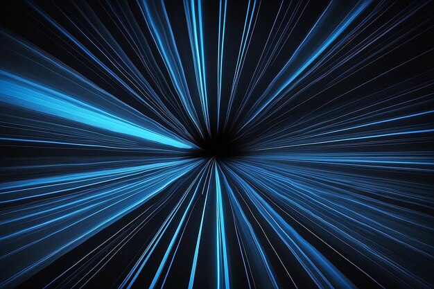 immagine generata digitalmente di luce blu e strisce che si muovono velocemente su sfondo nero