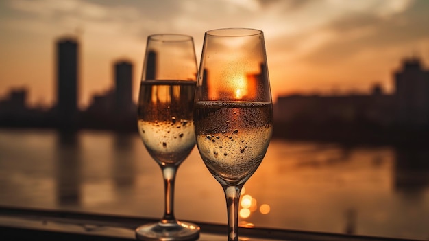 Immagine generativa del primo piano di AI di due bicchieri di champagne