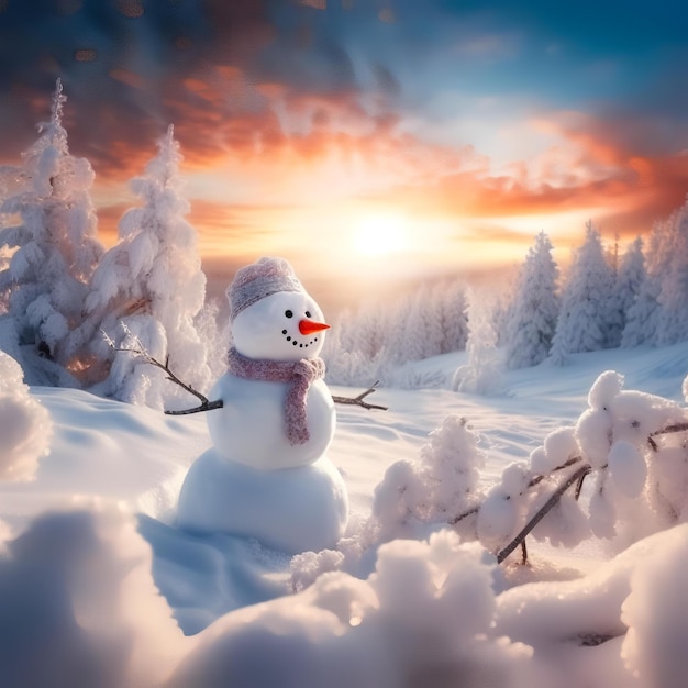 Immagine generativa dell'AI del pupazzo di neve in inverno