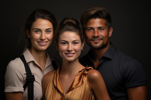 Immagine generativa di AI del ritratto di un gruppo sorridente di giovani amici diversi che guardano la telecamera mentre st