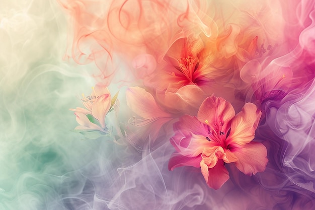 Immagine generativa di AI di fiori ad acquerello che dipingono in primavera con consistenza di fumo
