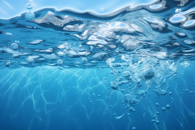 Immagine generativa di AI di sfondo di acqua di mare blu limpido con bolle