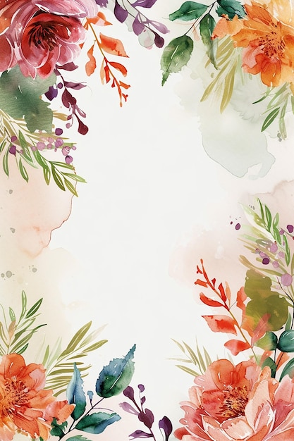 Immagine generativa di AI di sfondo di biglietto di auguri vuoto con cornice di fiori ad acquerello in primavera