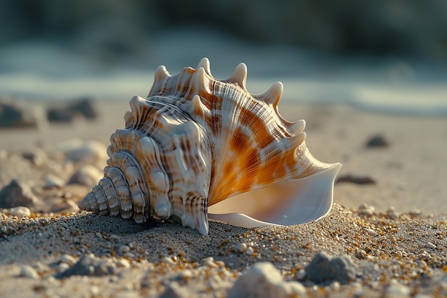 Immagine generativa di IA di conchiglie marine sulla riva in estate