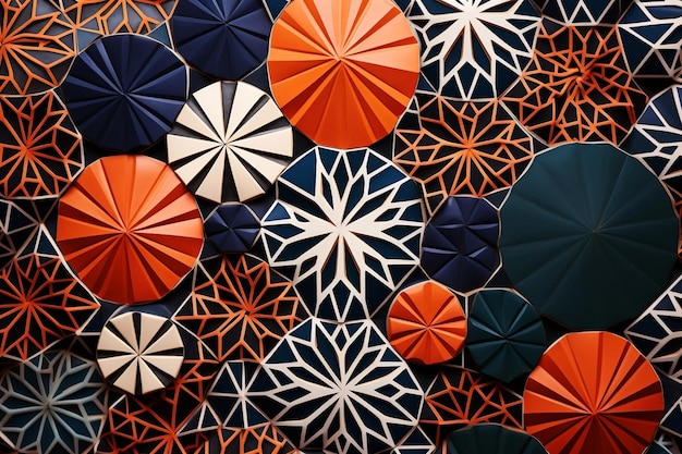 Immagine geometrica vibrante arancione blu amp rosso stile d'arte islamico influenza ceramica dettagli acuti