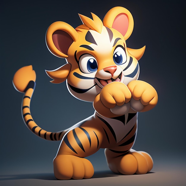 Immagine icona animale cartone animato tigre simpatico stile fumetto illustrazione animale selvatico 3D rendering C4D