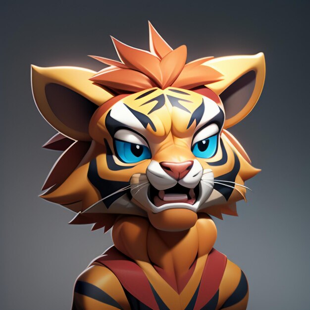 Immagine icona animale cartone animato tigre simpatico stile fumetto illustrazione animale selvatico 3D rendering C4D