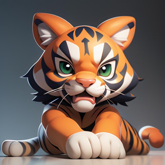 Immagine icona animale cartone animato tigre simpatico stile fumetto illustrazione animale selvatico 3D rendering C4D