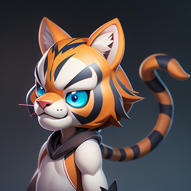 Immagine icona animale cartone animato tigre simpatico stile fumetto illustrazione animale selvatico 3D rendering C4D