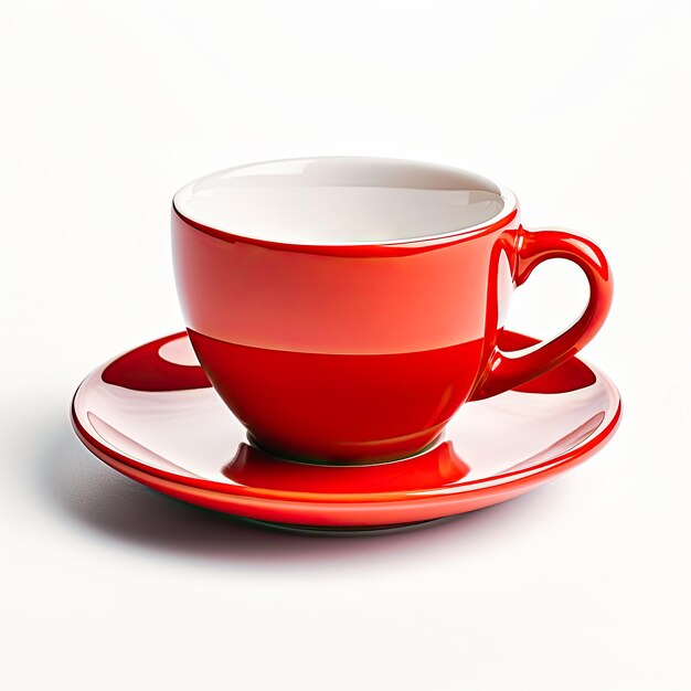 immagine in primo piano di una tazza di caffè rossa su sfondo bianco
