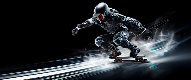 Immagine in veloce movimento di uno skateboarder che fa skateboard