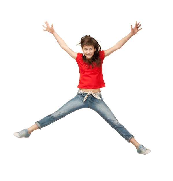 immagine luminosa di un'adolescente che salta felice