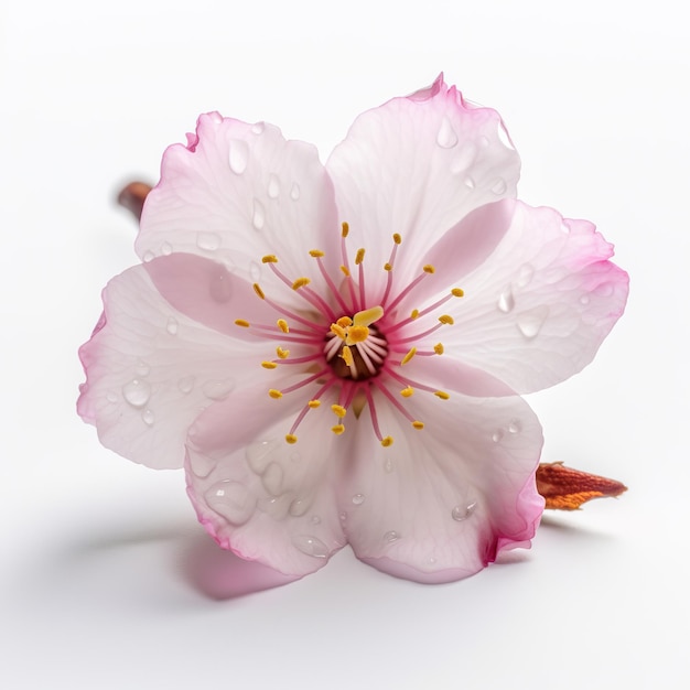 Immagine macro di fiori di ciliegio rosa su uno sfondo bianco