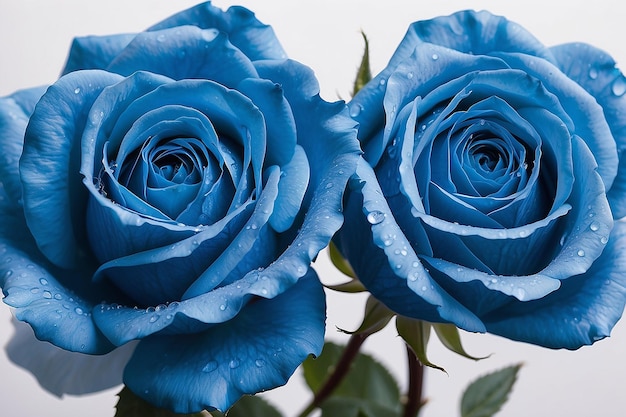 Immagine macro in studio di due rose blu