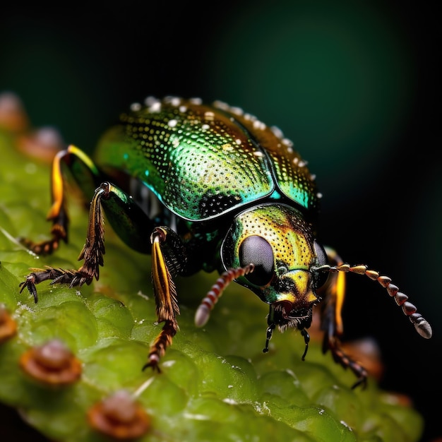 Immagine macro lucida e isolata dello scarabeo verde di insetti selvatici in natura