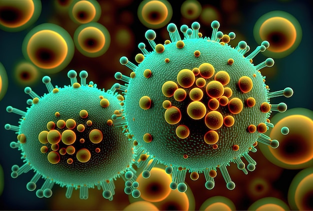 Immagine microscopica delle cellule del virus dell'influenza medica