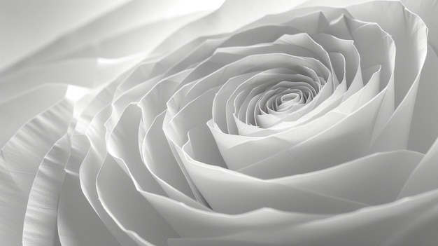 Immagine minimalista di un'elegante rosa bianca fatta di tessuto di seta su uno sfondo bianco morbido
