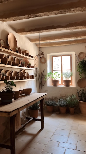 immagine minimalista di una casa mediterranea colori caldi e dettagli Piante mediterranee Generative