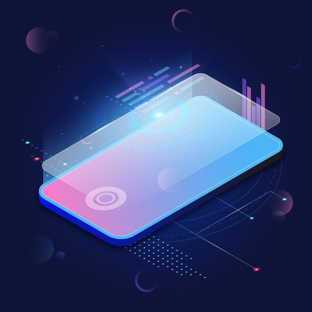 Immagine moderna dello smartphone in tecnologia isometrica tecnologia dell'informazione