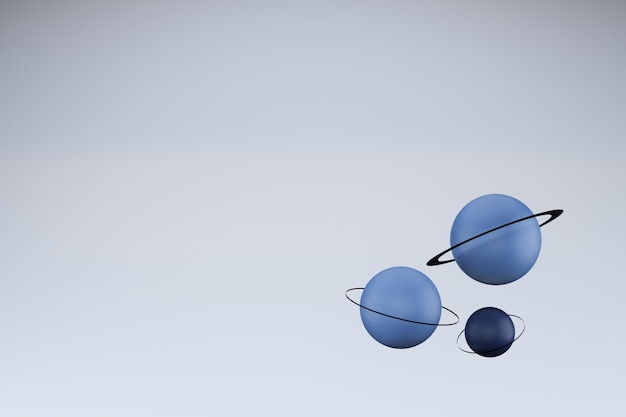 Immagine monocromatica blu con pianeta cartone animato, rendering 3d
