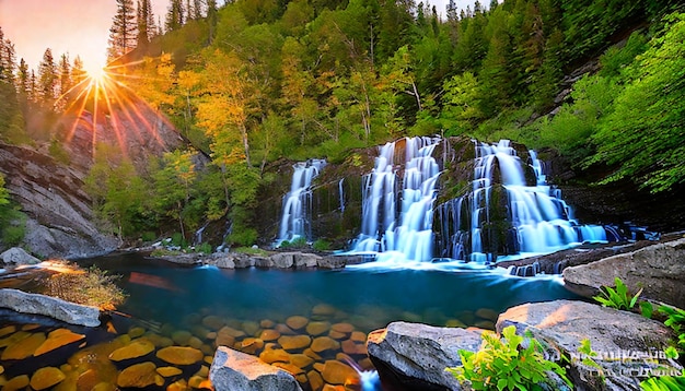 Immagine naturale con cascata e collina