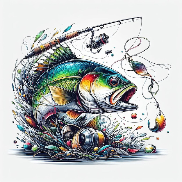 Immagine nera colorata di pesce generata dall'AI