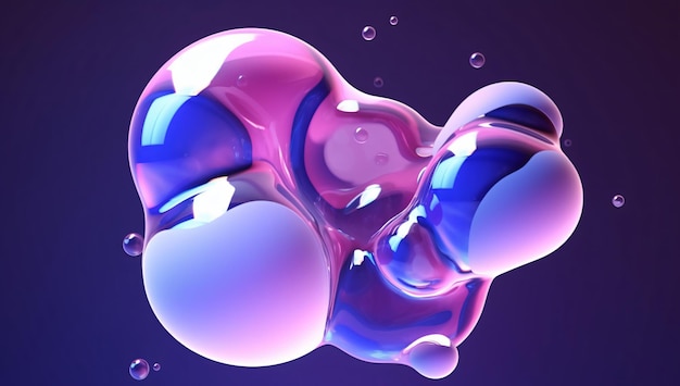Immagine olografica di rendering 3D di morphing metalball Bolla di sapone di blob liquidi galleggianti astratti