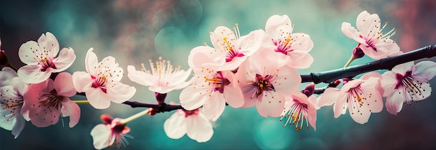 Immagine orizzontale con fiori di primavera fiori di ciliegio sakura IA generativa